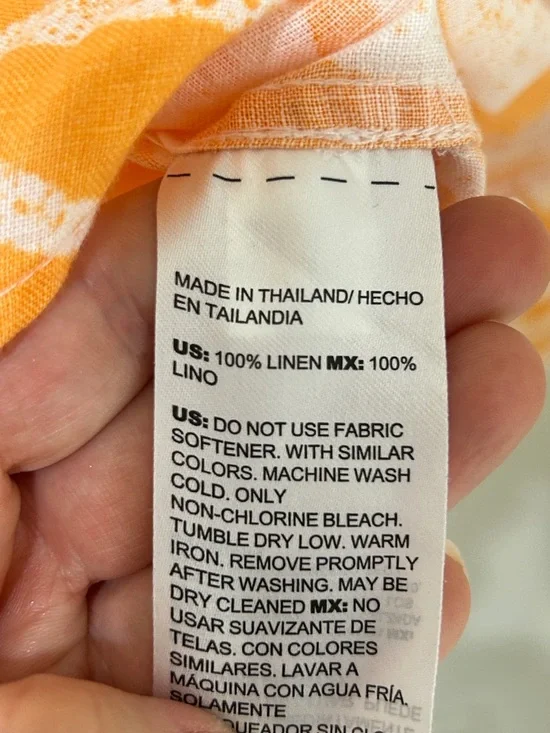 CHICO’S 100% Linen Orange White 3/4 Sleeve Button Front Blouse Size 2 US 12 - Picture 8 of 13